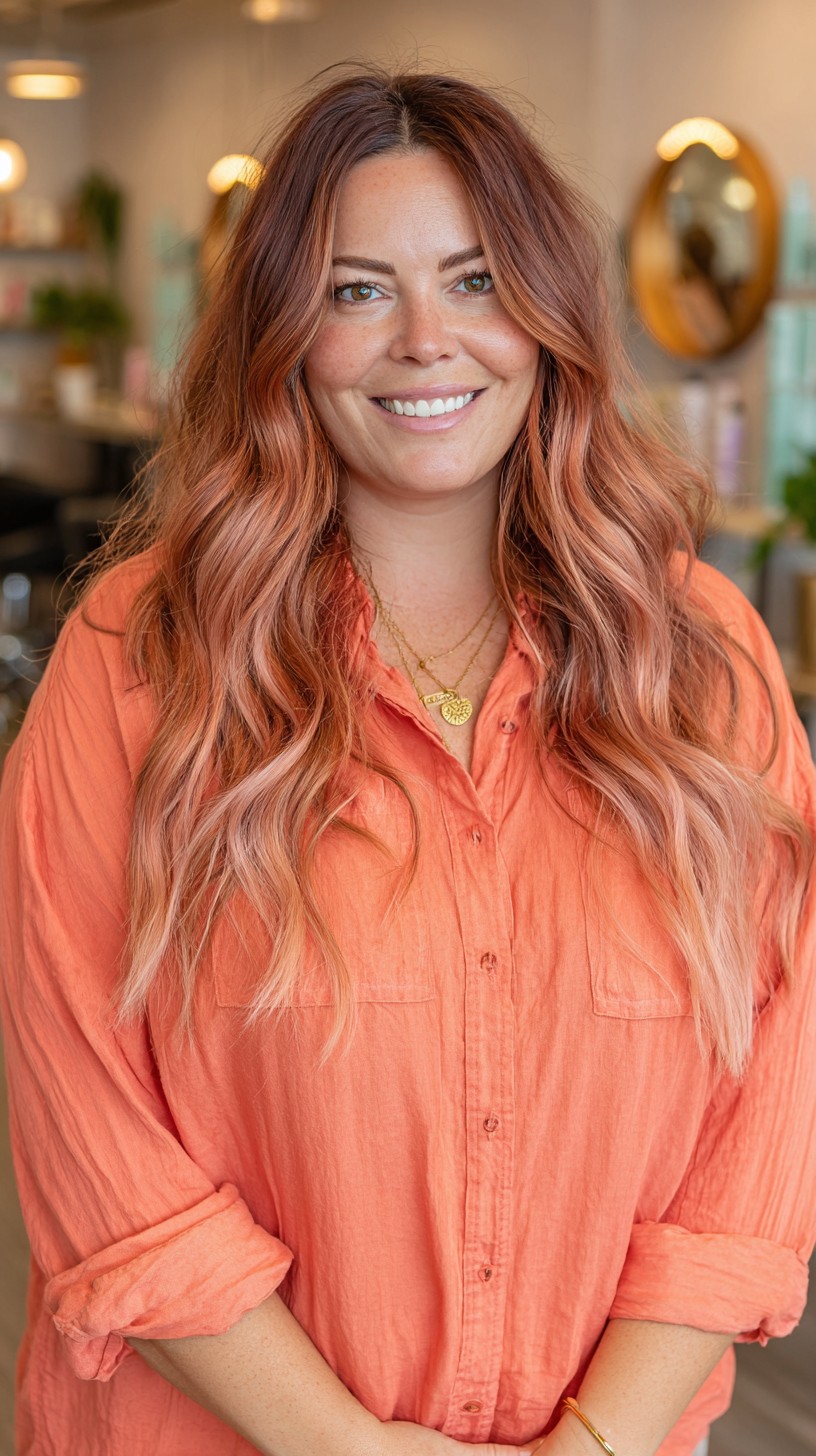 Radiant Long Layers with Rose Gold Highlights