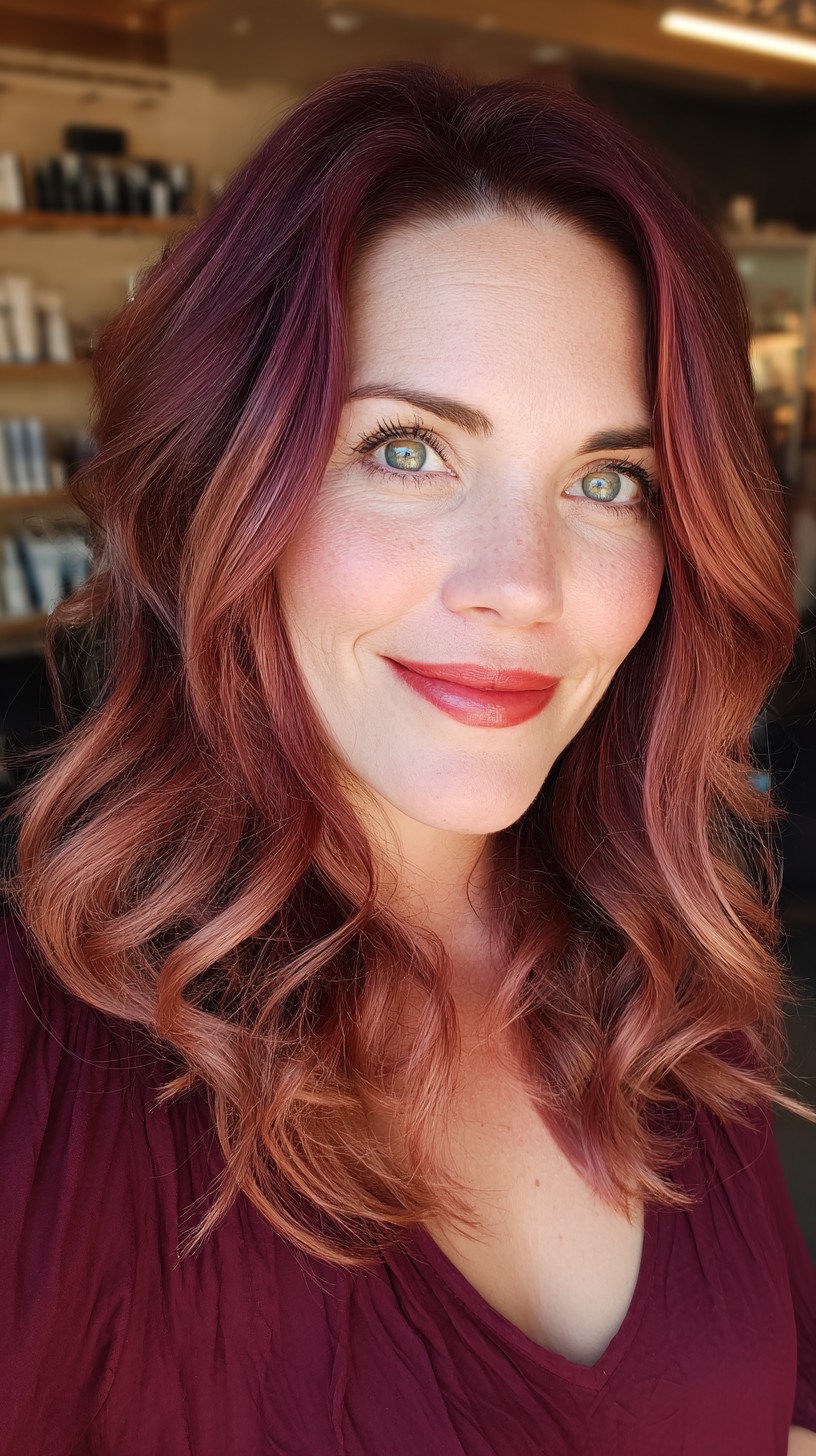 Radiant Rose Gold Balayage with Soft Beachy Waves