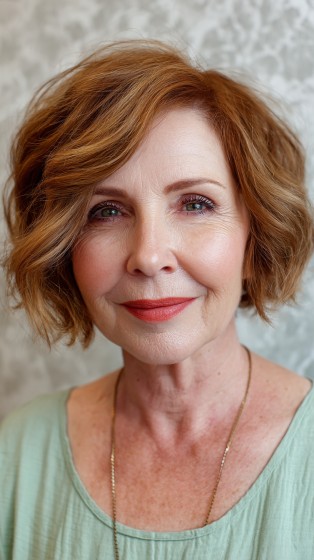 Rich Auburn Textured Side-Parted Bob for Fine Hair