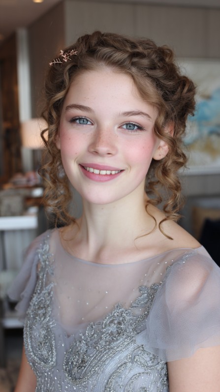 Romantic Curly Half-Up Hairstyle with Natural Volume