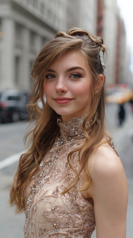 Romantic Half-Up Style with Gentle Waves