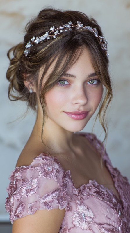 Romantic Half-Up Twisted Chignon with Soft Waves