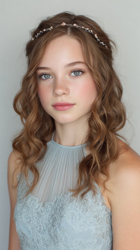 Romantic Loose Curls with Delicate Headband Accents