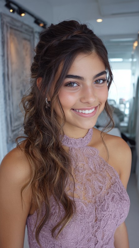 Romantic Loose Waves with Braided Crown Accents