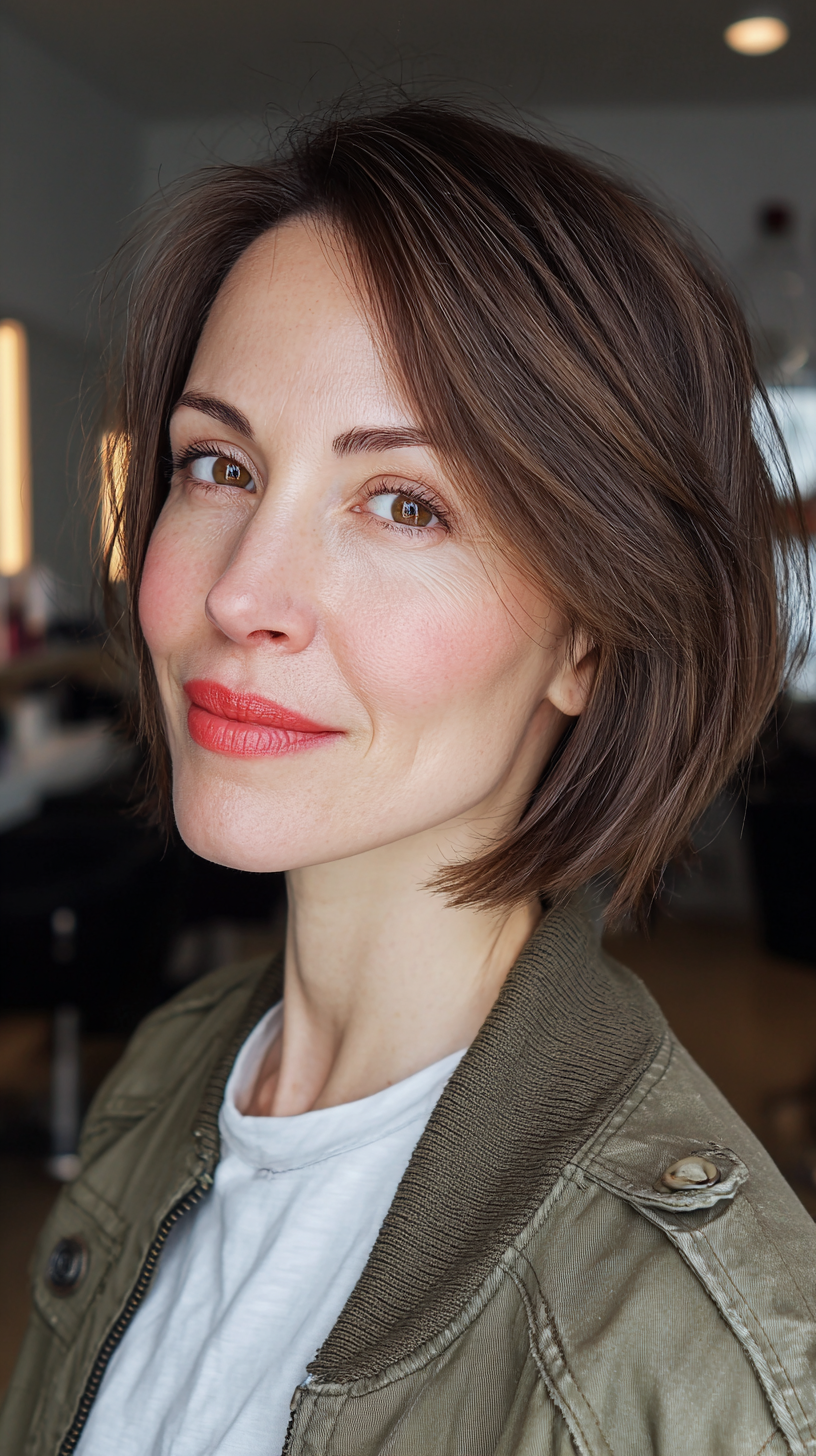 Sleek Ashy Brunette Bob with Soft Textured Ends