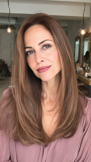 Sleek Light Brown Mid-Length Cut with Subtle Dimension