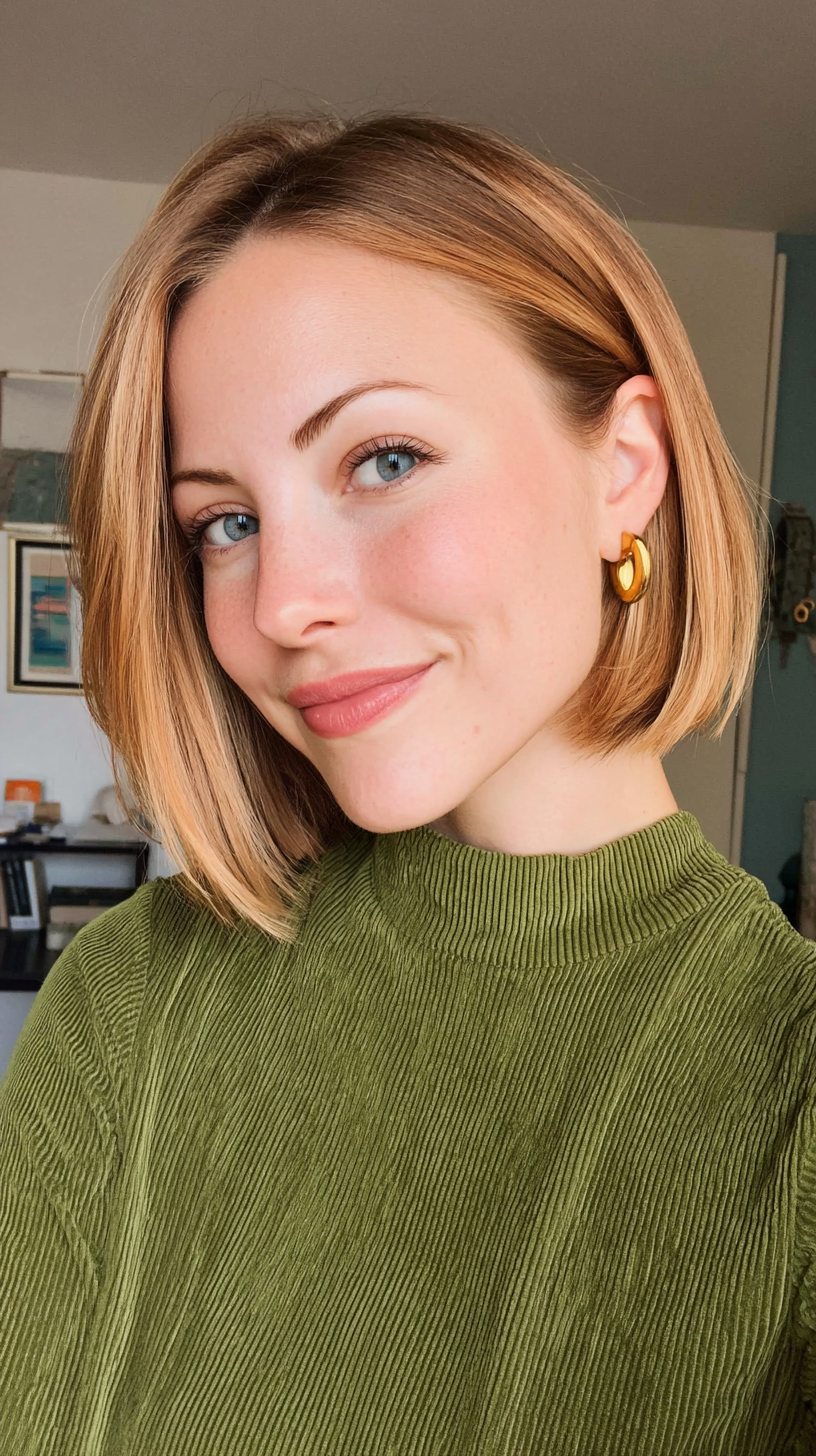 Sleek Strawberry Blonde Blunt Bob with Subtle Shine