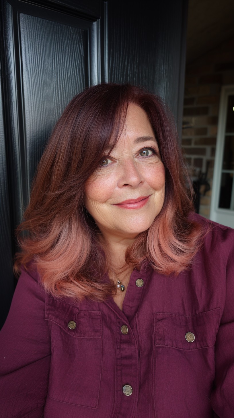 Soft Chocolate Rose Gold Lob with Subtle Layers