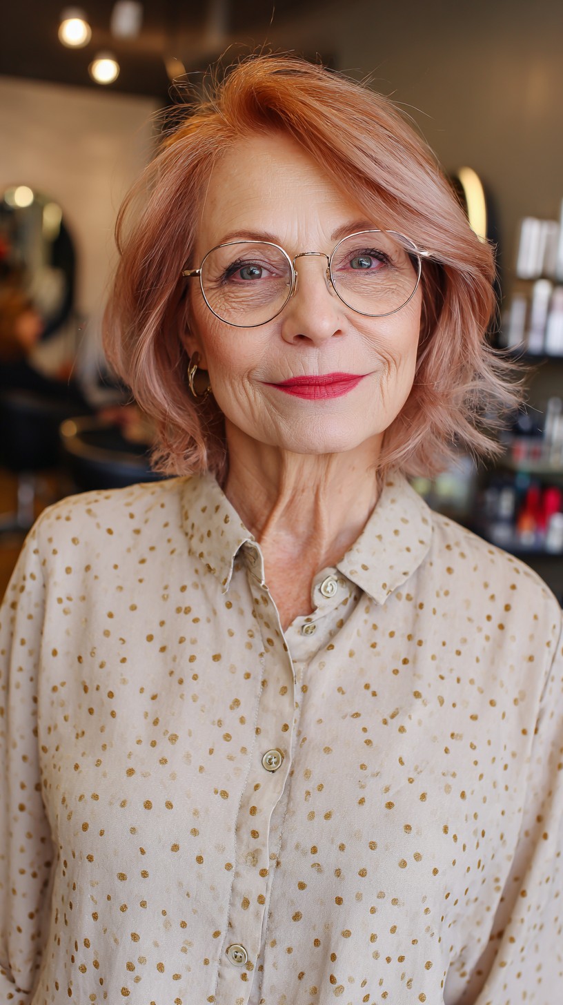 Soft Copper Rose Gold Shaggy Lob with Textured Layers