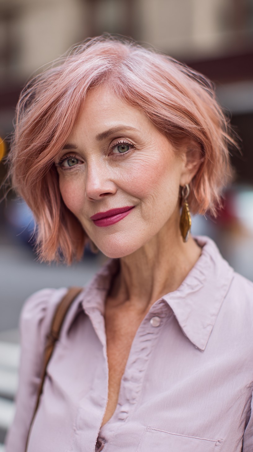 Soft Copper Rose Gold Textured Bob with Face-Framing Layers
