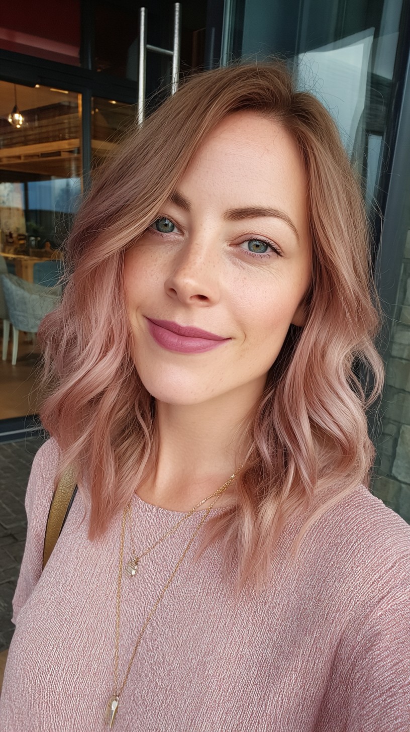 Soft Rose Gold Balayage with Beachy Textures