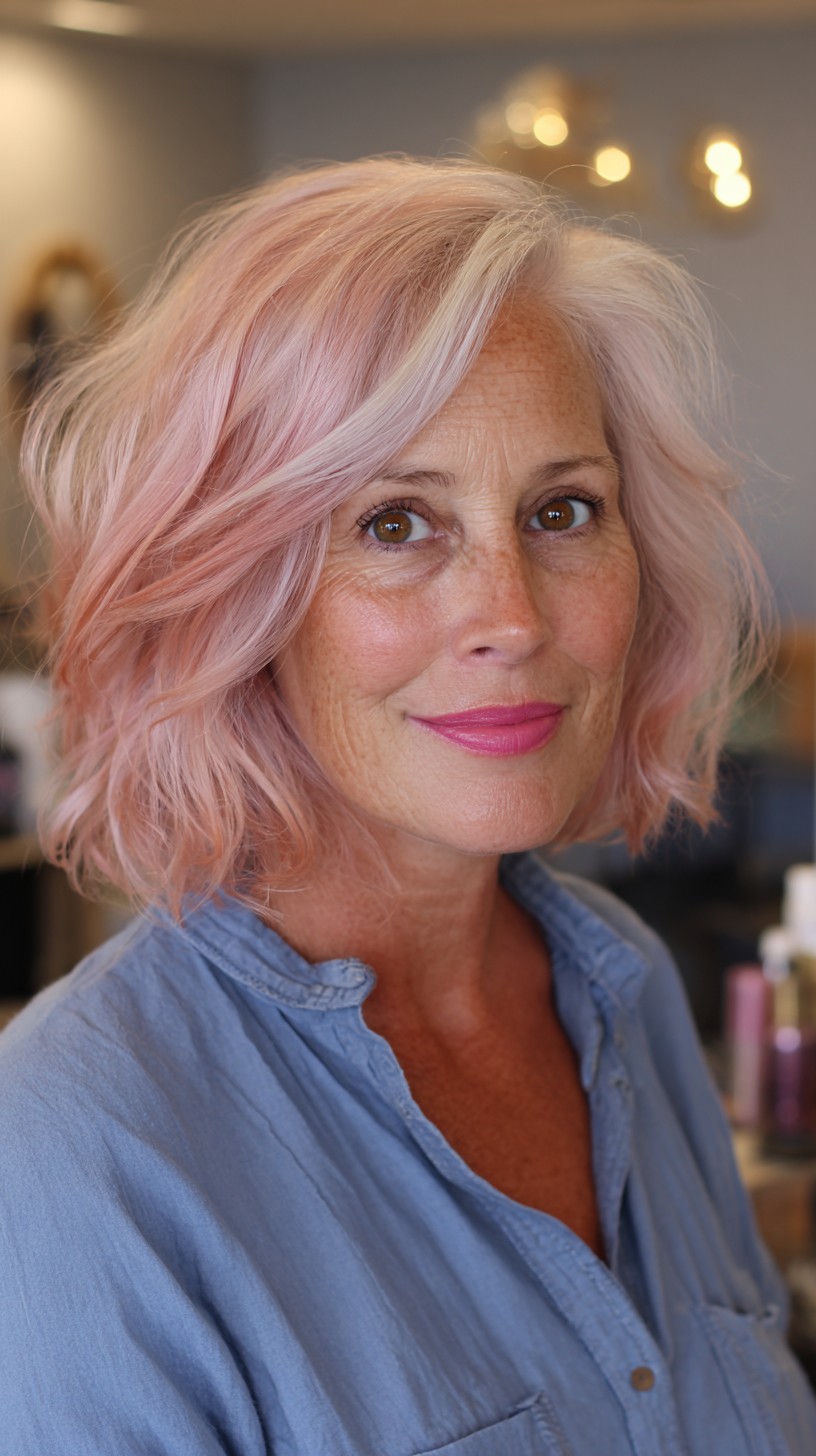 Soft Rose Gold Textured Bob