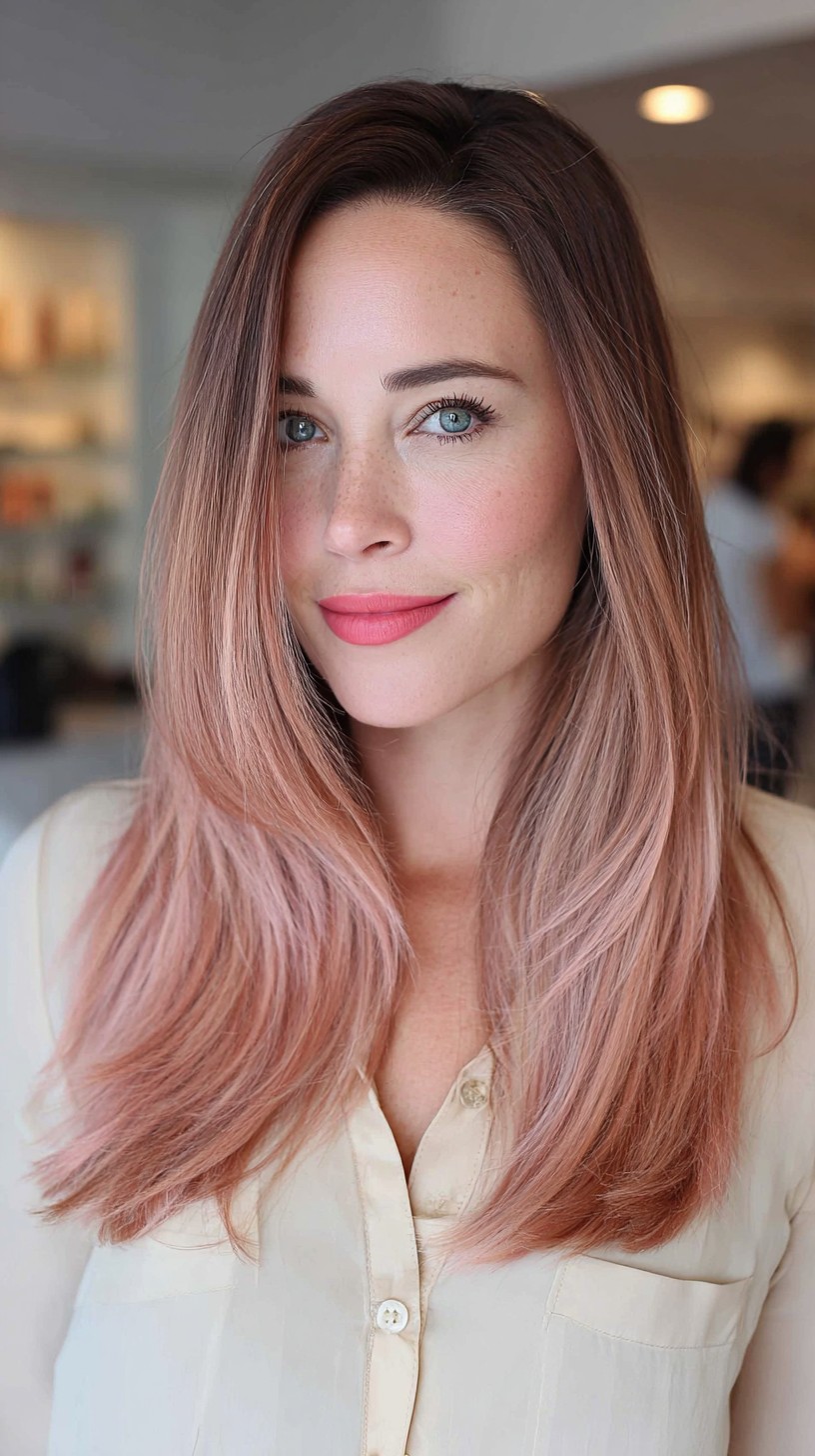 Softly Blended Rose Gold Balayage with Subtle Layers