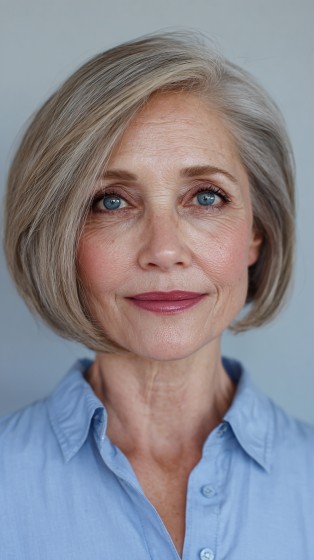 Softly Layered Side-Parted Bob with Subtle Shine