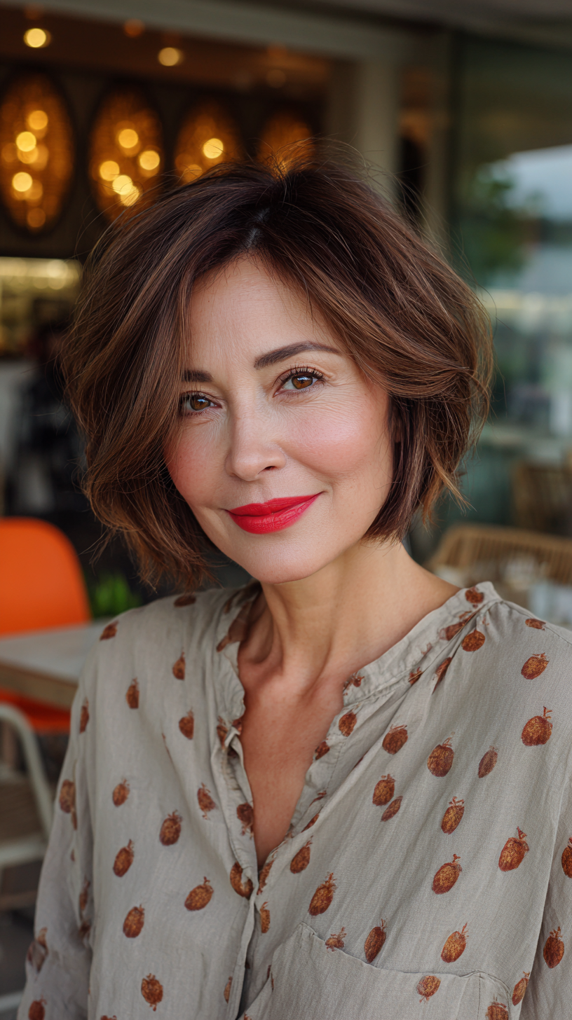 Softly Textured Brunette Bob with Subtle Layers