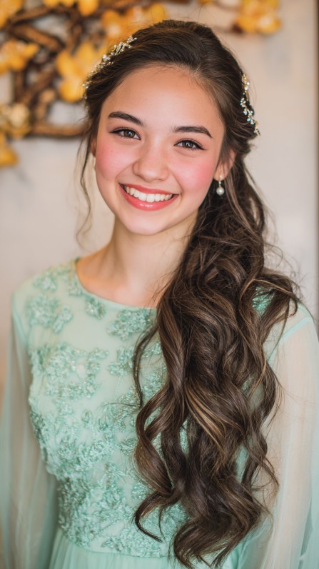 Sophisticated Long Loose Waves with Twisted Half-Up Detail