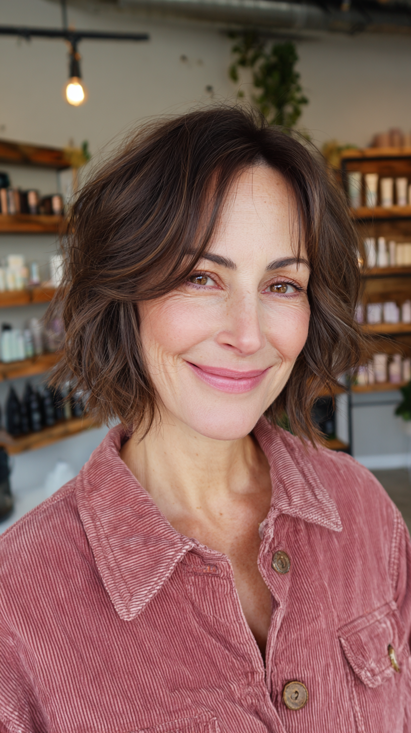 Stylish Caramel Brunette Bob with Soft Waves