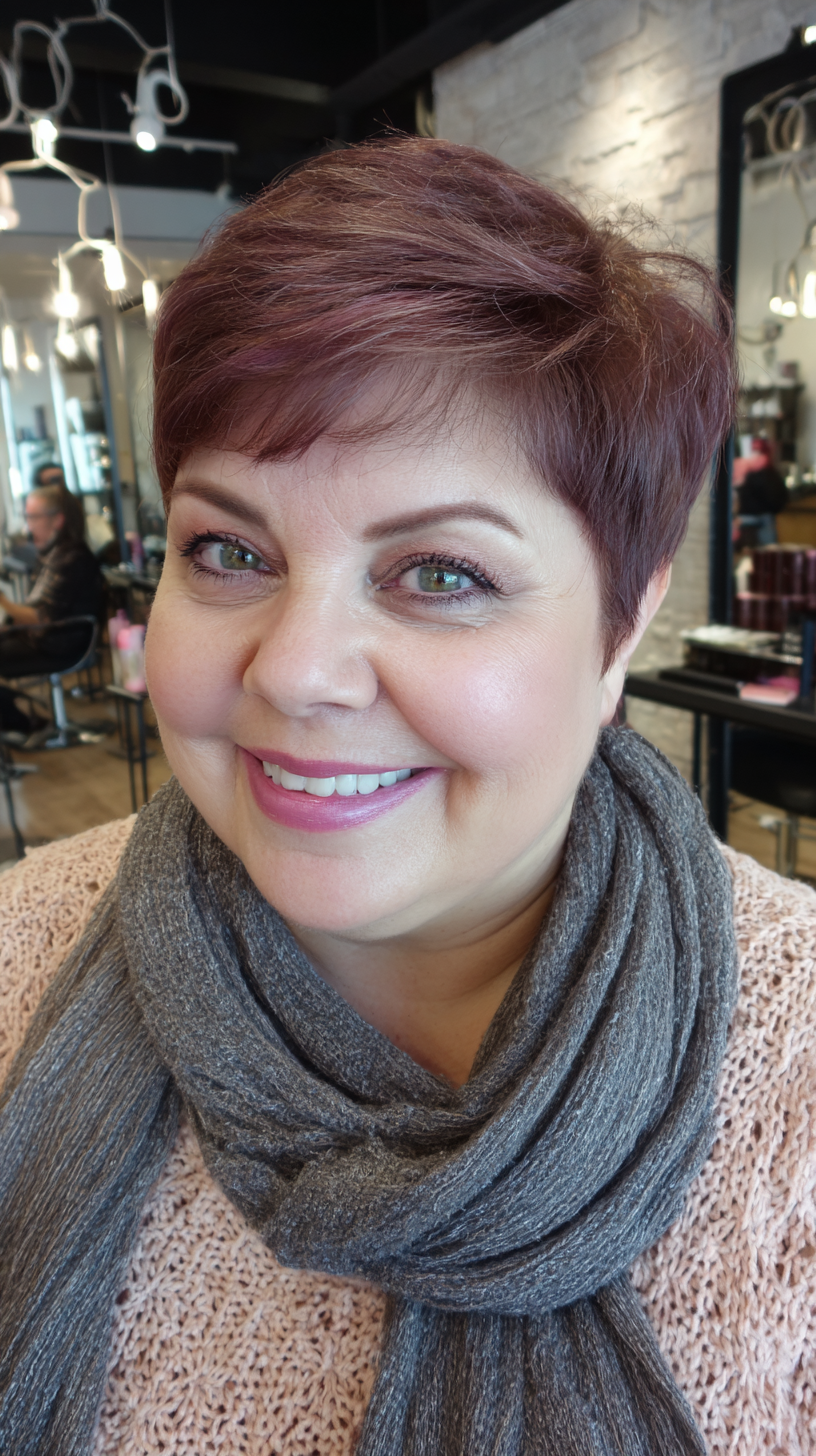 Stylish Cherry Cola Pixie Cut with Soft Volume