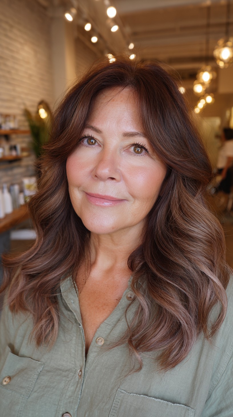 Stylish Chocolate Rose Gold Layers with Soft Waves