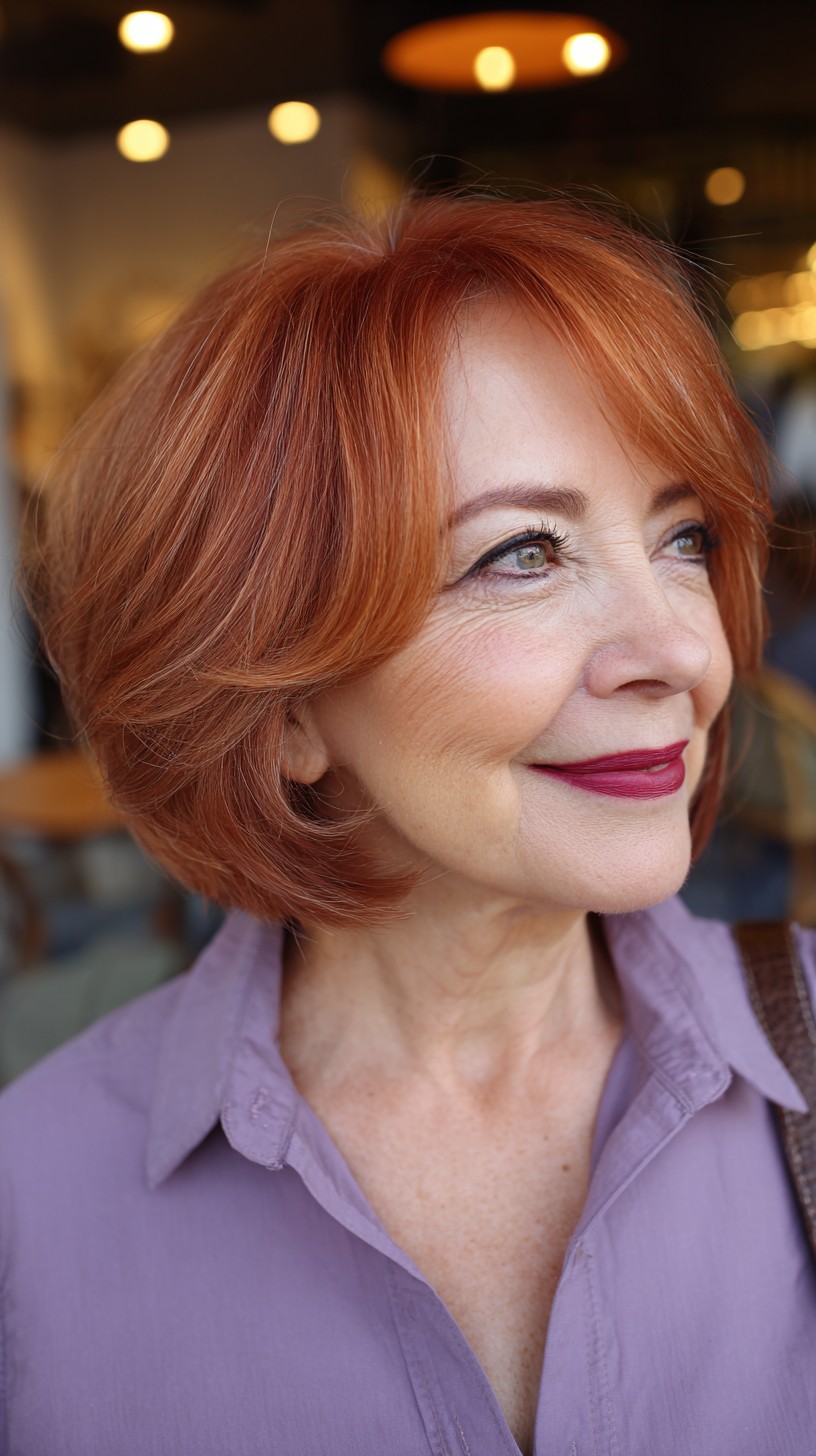 Stylish Copper Rose Gold Rounded Bob with Subtle Layers
