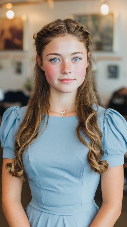 Stylish Half-Up Braided Crown with Loose Curls