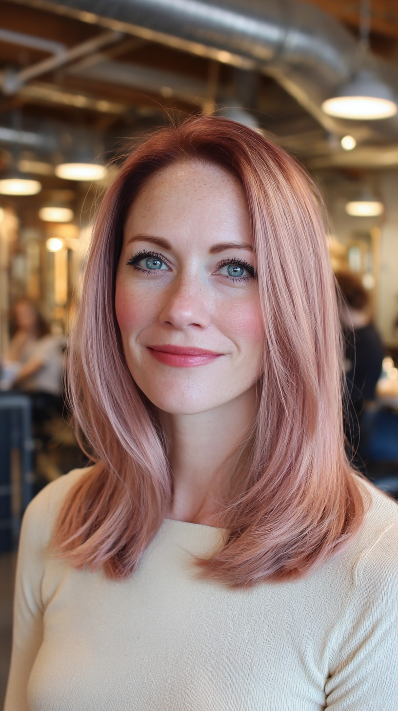 Stylish Rose Gold Balayage with Subtle Layers