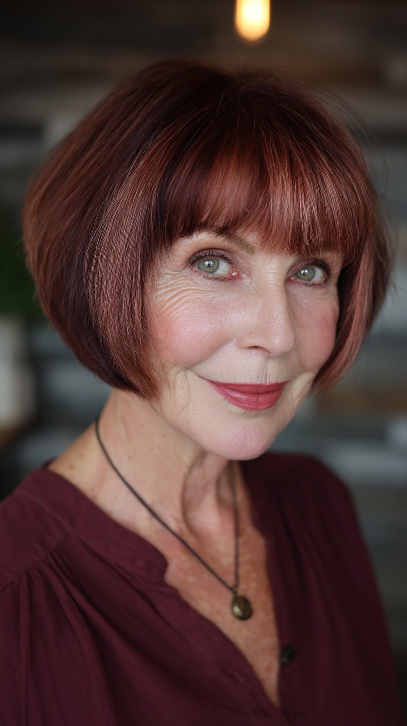 Stylish Rose Gold Bob with Soft Bangs