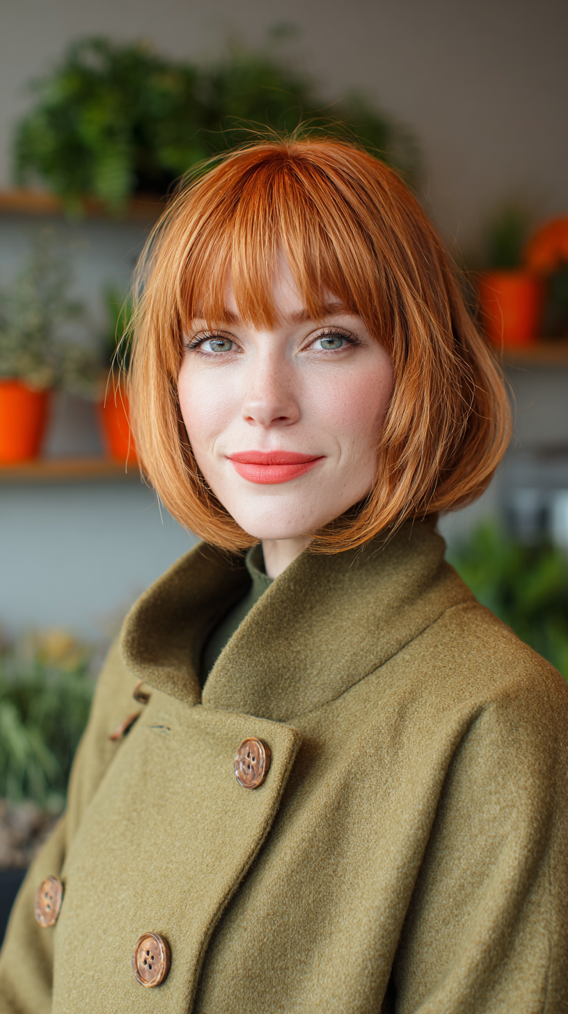 Stylish Strawberry Blonde Bob with Soft Bangs