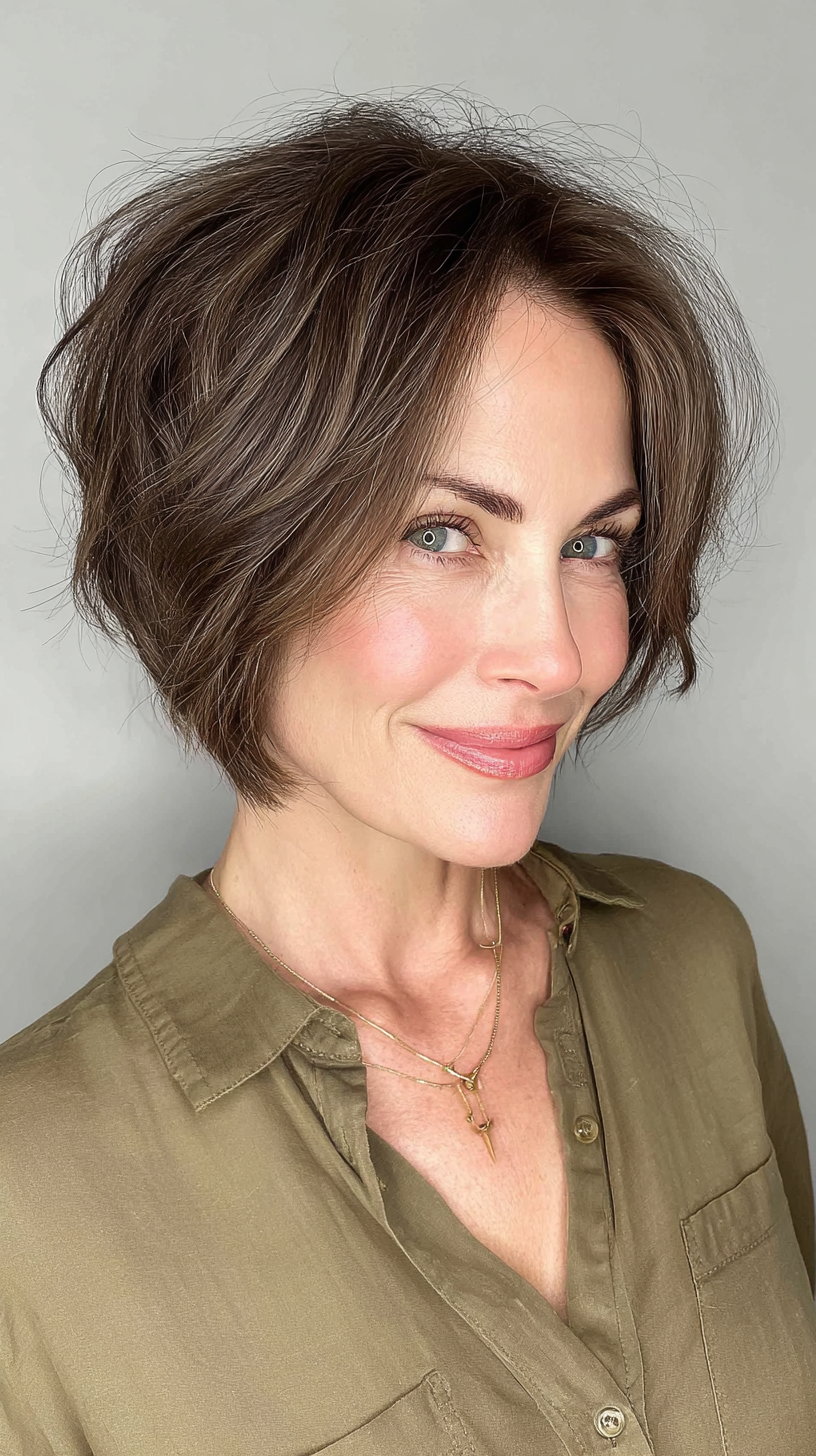 Stylish Textured Brunette Bob with Soft Layers