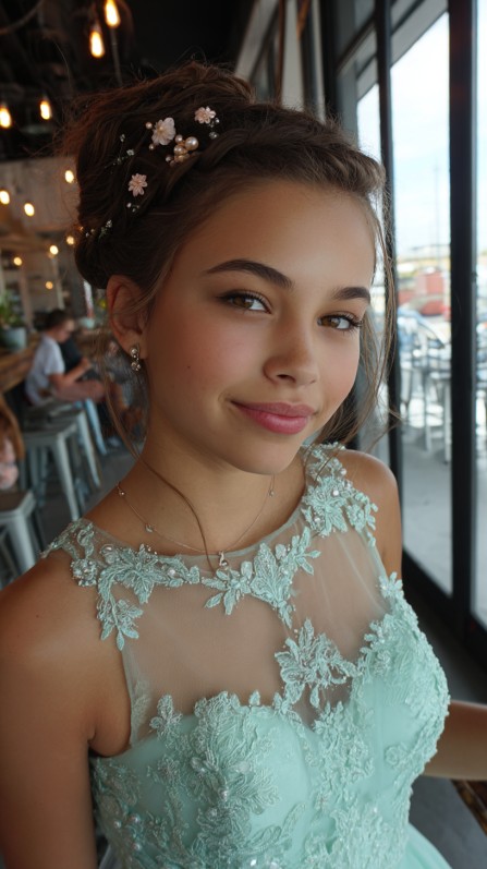 Stylish Textured Updo with Floral Accents