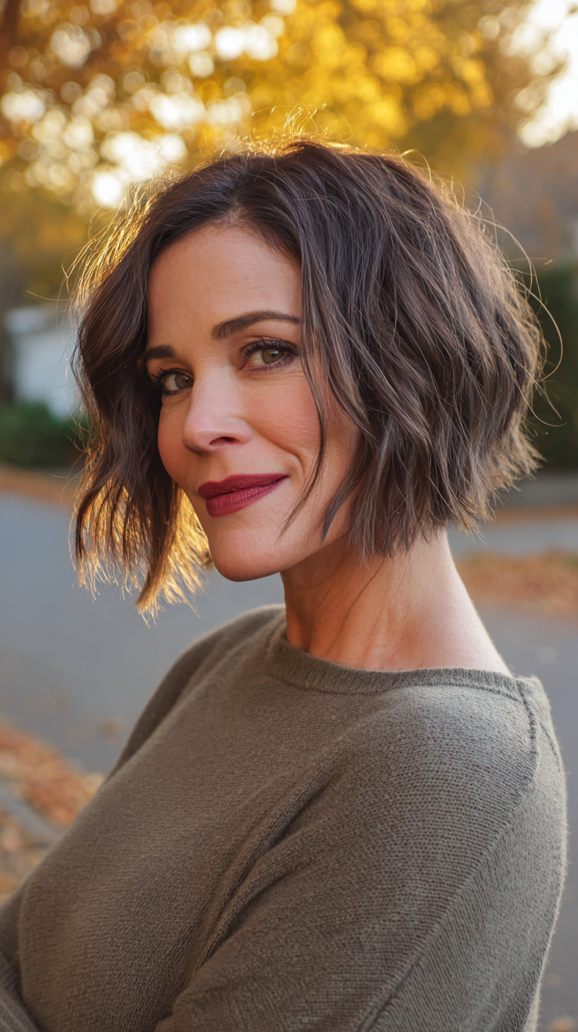Textured Brunette Bob with Soft Layers and Movement