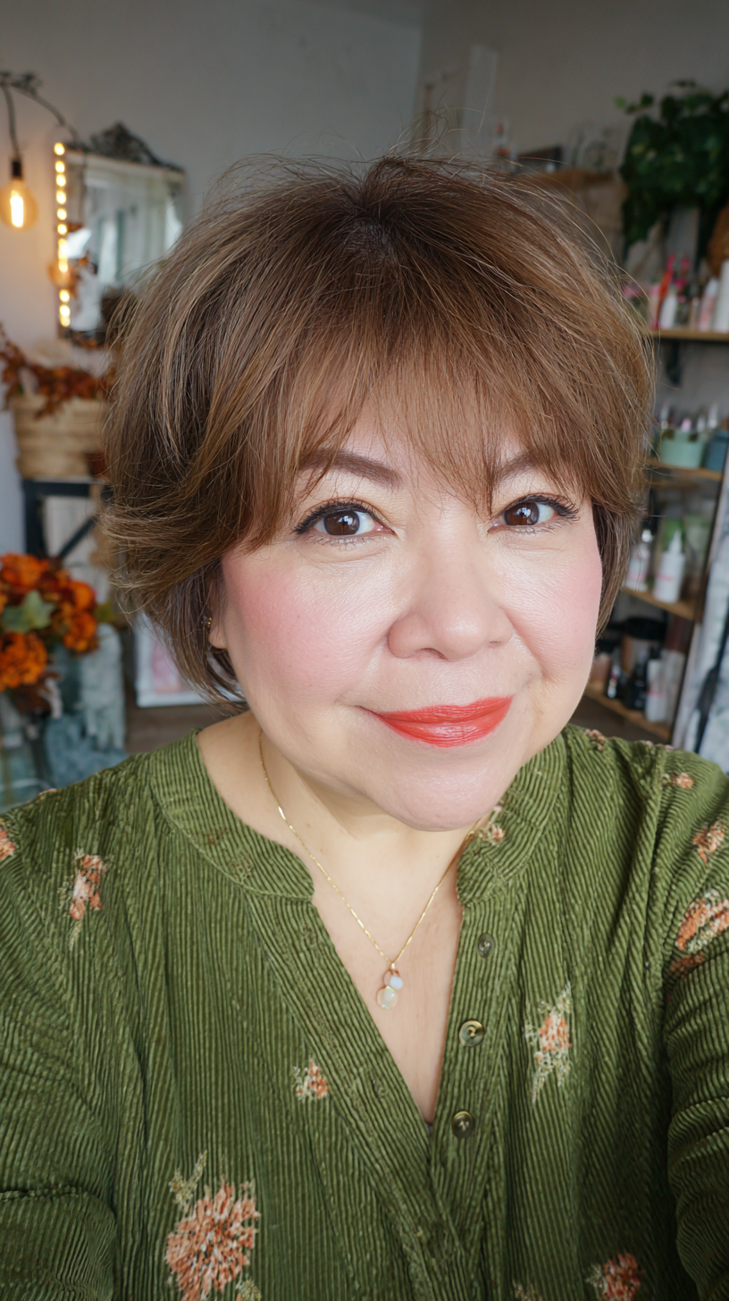 Textured Caramel Brown Short Cut with Feathered Layers