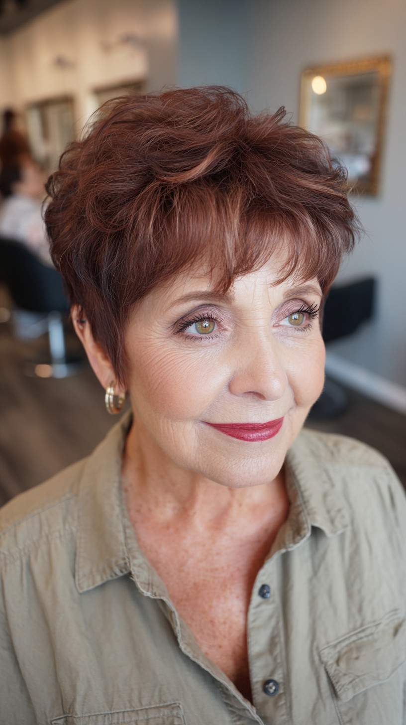 Textured Chocolate Rose Gold Pixie Cut