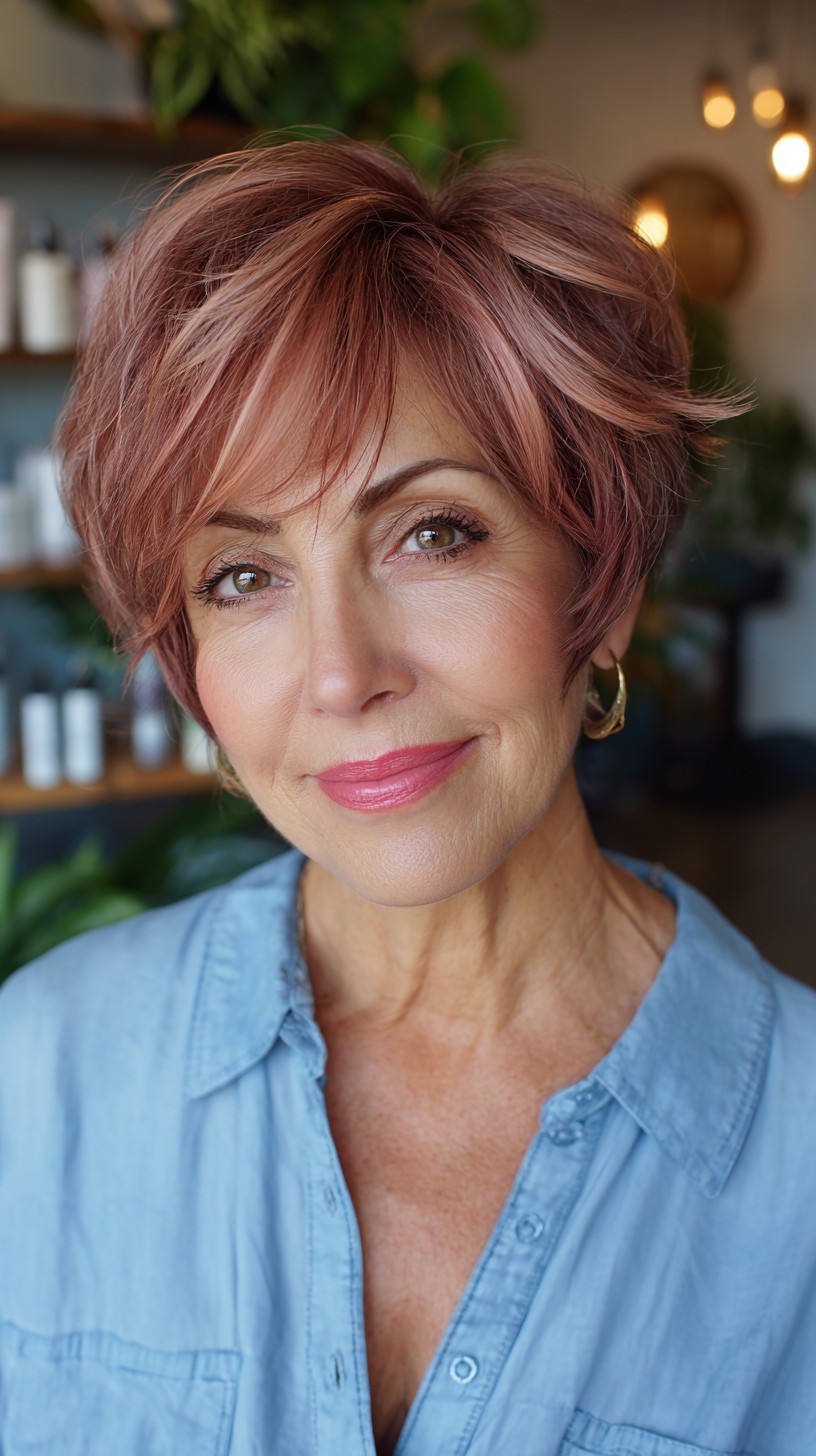 Textured Chocolate Rose Gold Shaggy Pixie