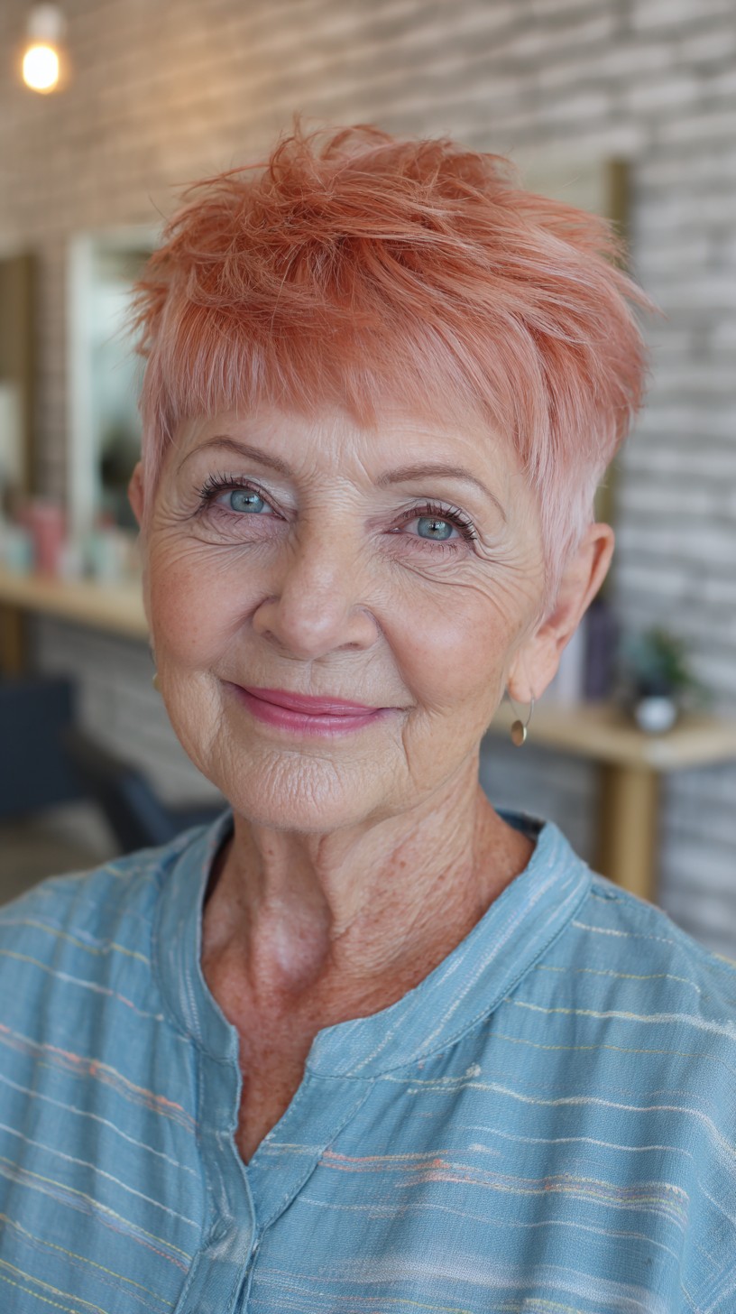 Textured Copper Rose Gold Pixie Cut with Lift