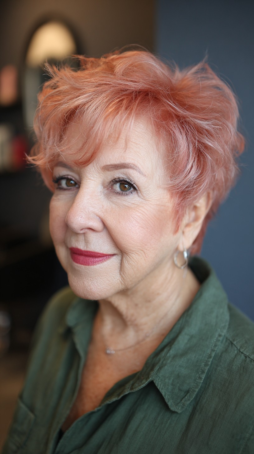 Textured Copper Rose Gold Short Crop with Lively Volume