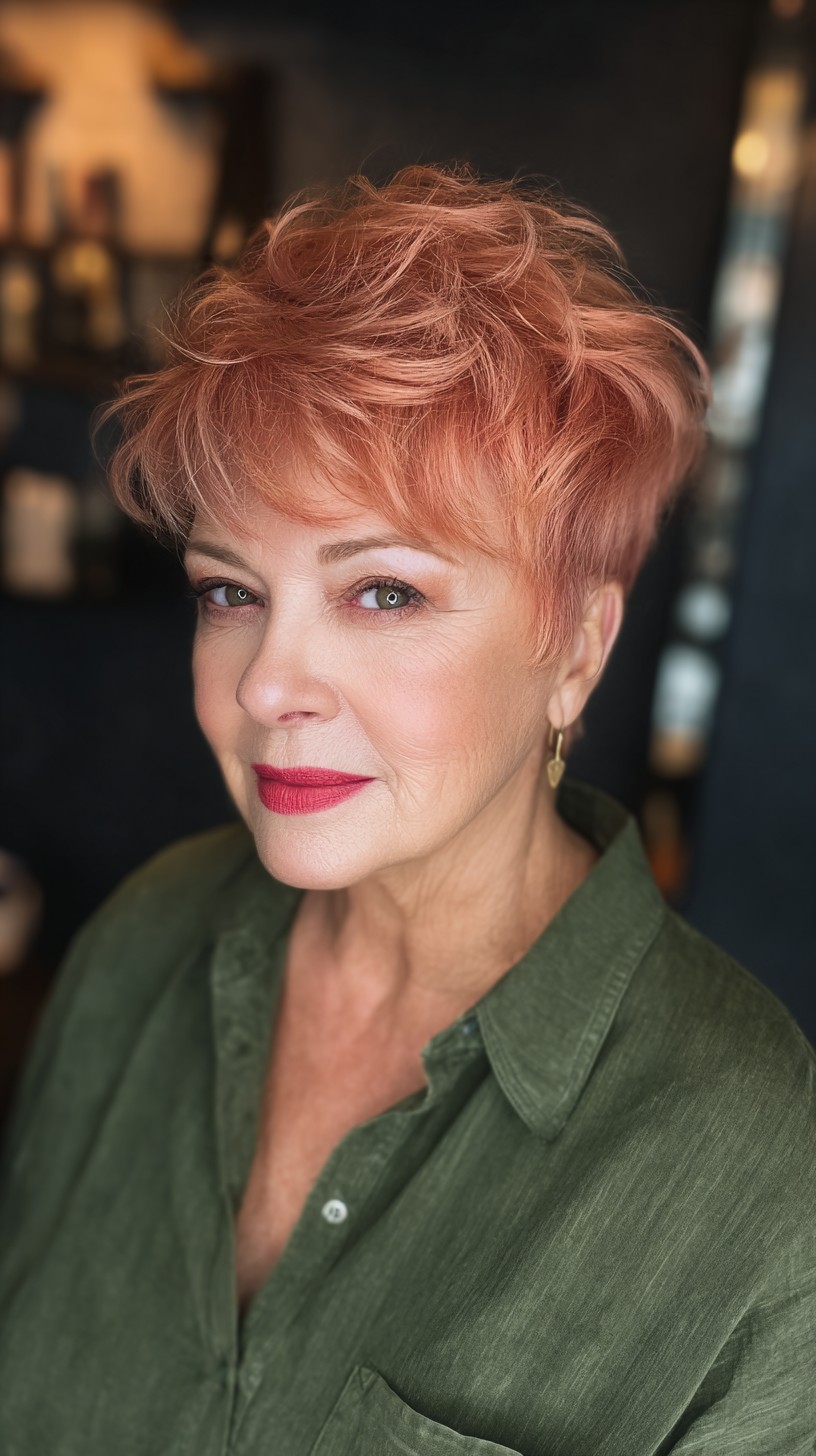 Textured Copper Rose Gold Short Cut with Volume