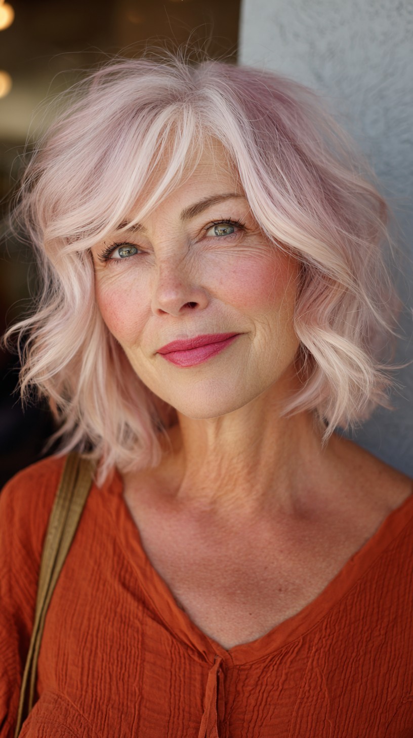 Textured Rose Gold Bob with Effortless Waves