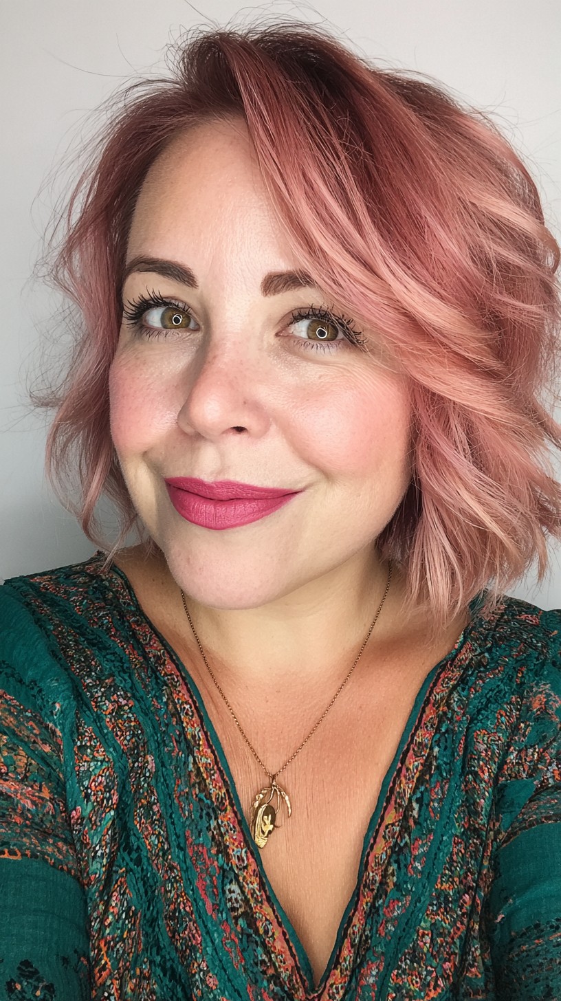 Textured Rose Gold Bob with Soft Curls