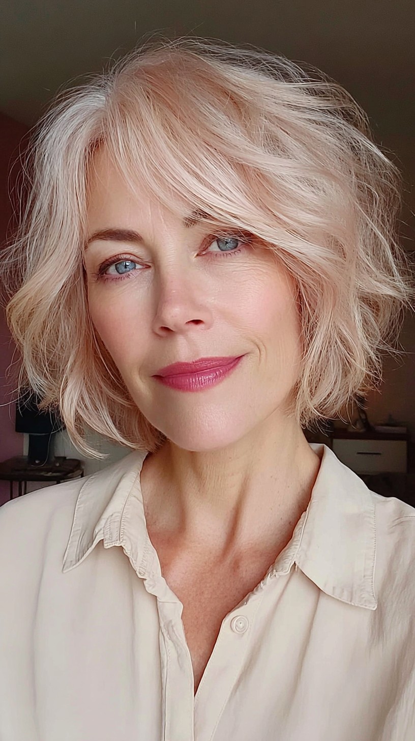 Textured Rose Gold Bob with Soft Layers