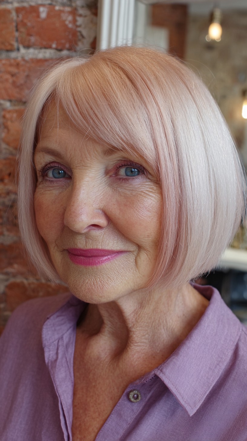 Textured Rose Gold Bob with Subtle Bangs