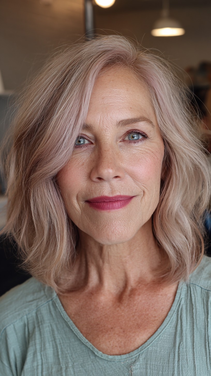 Textured Rose Gold Lob with Soft Waves
