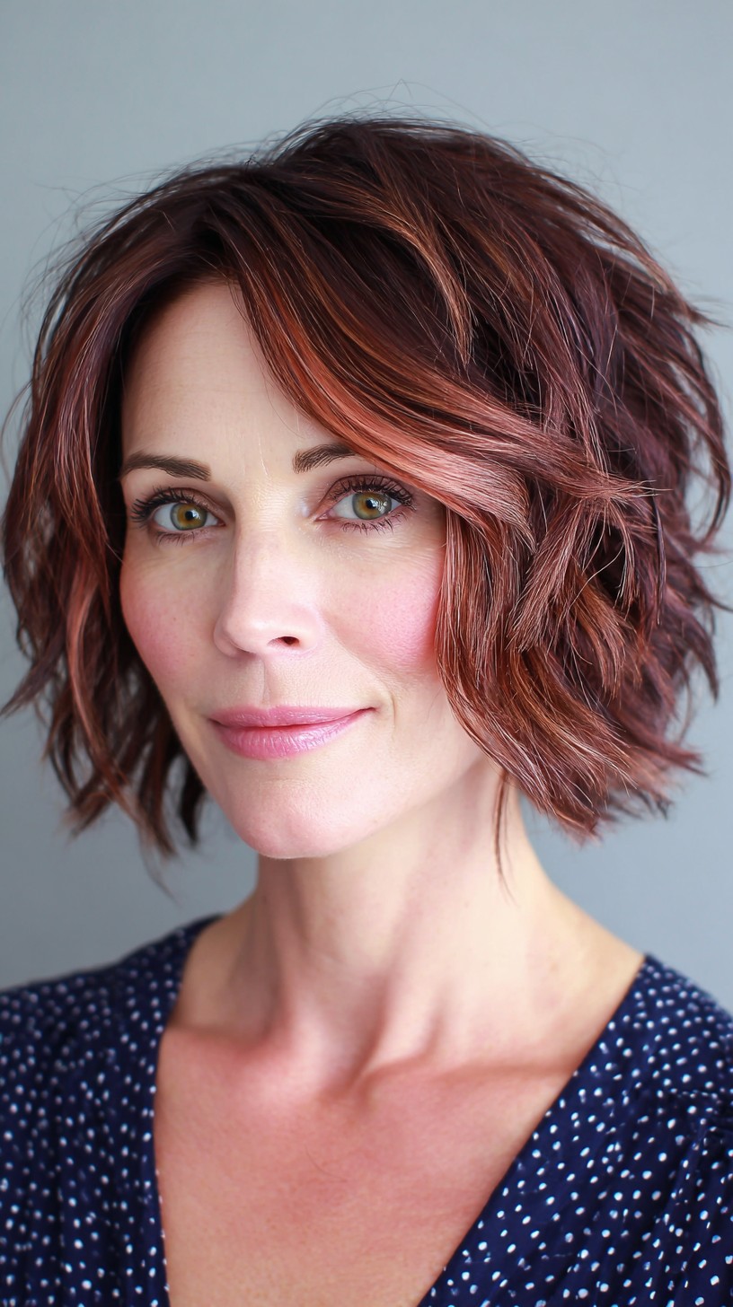 Textured Rose Gold Lob with Subtle Waves