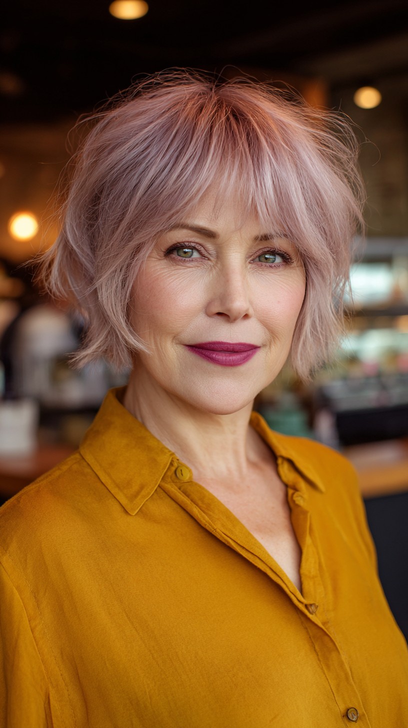 Textured Rose Gold Shaggy Bob with Wispy Layers