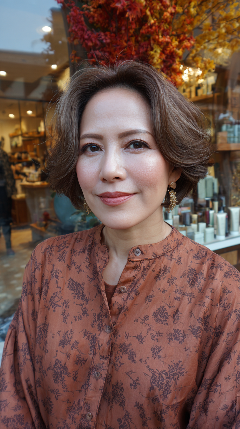 Textured Short Caramel Brown Waves with Soft Layers