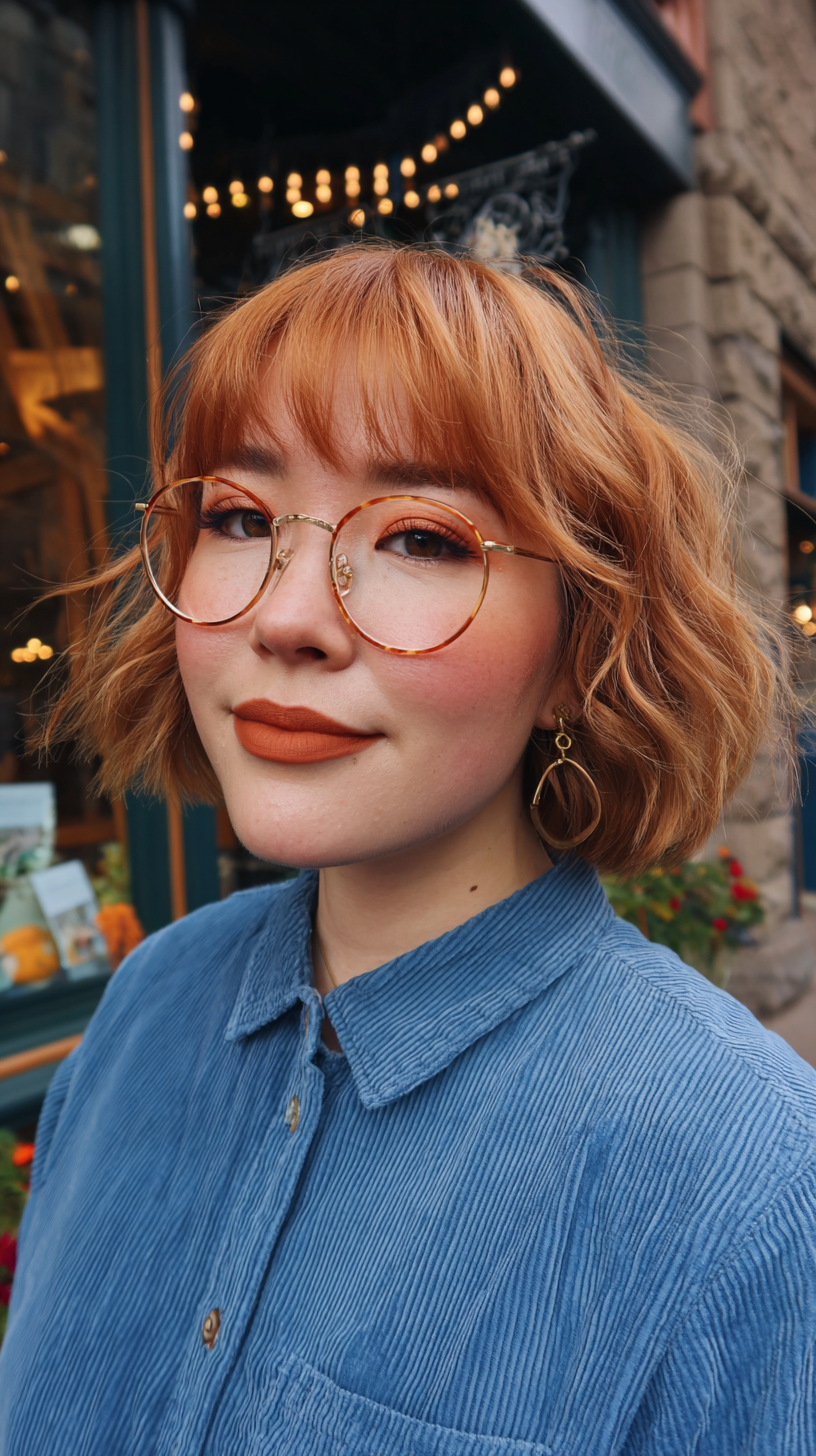 Textured Strawberry Blonde Bob with Soft Curls