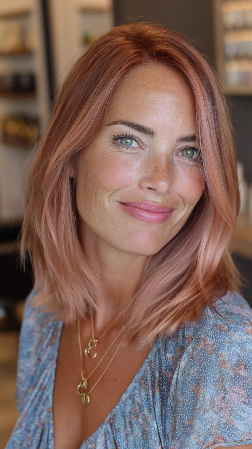 Trendy Rose Gold Balayage with Subtle Layering