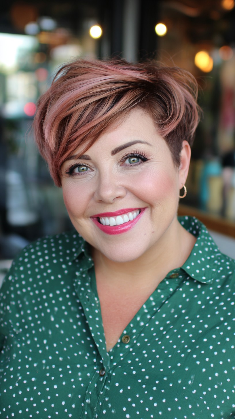 Trendy Short Rose Gold Pixie Cut with Textured Layers