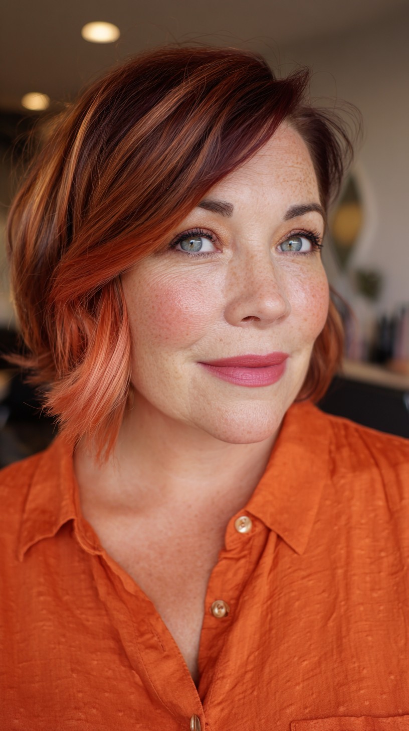 Vibrant Rose Gold Balayage with Subtle Copper Highlights