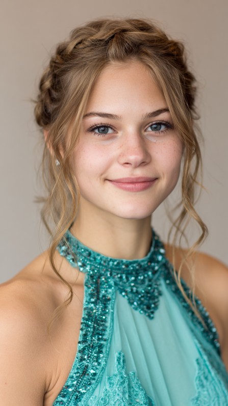 Whimsical Braided Updo with Soft Face-Framing Strands